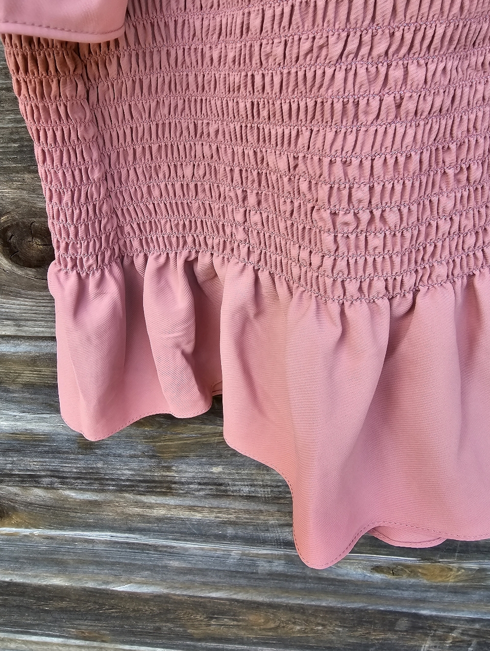 Amanda Uprichard Pink Smocked Mini Dress Puff Sleeve Ruffle Hem Size Small - Picture 6 of 8